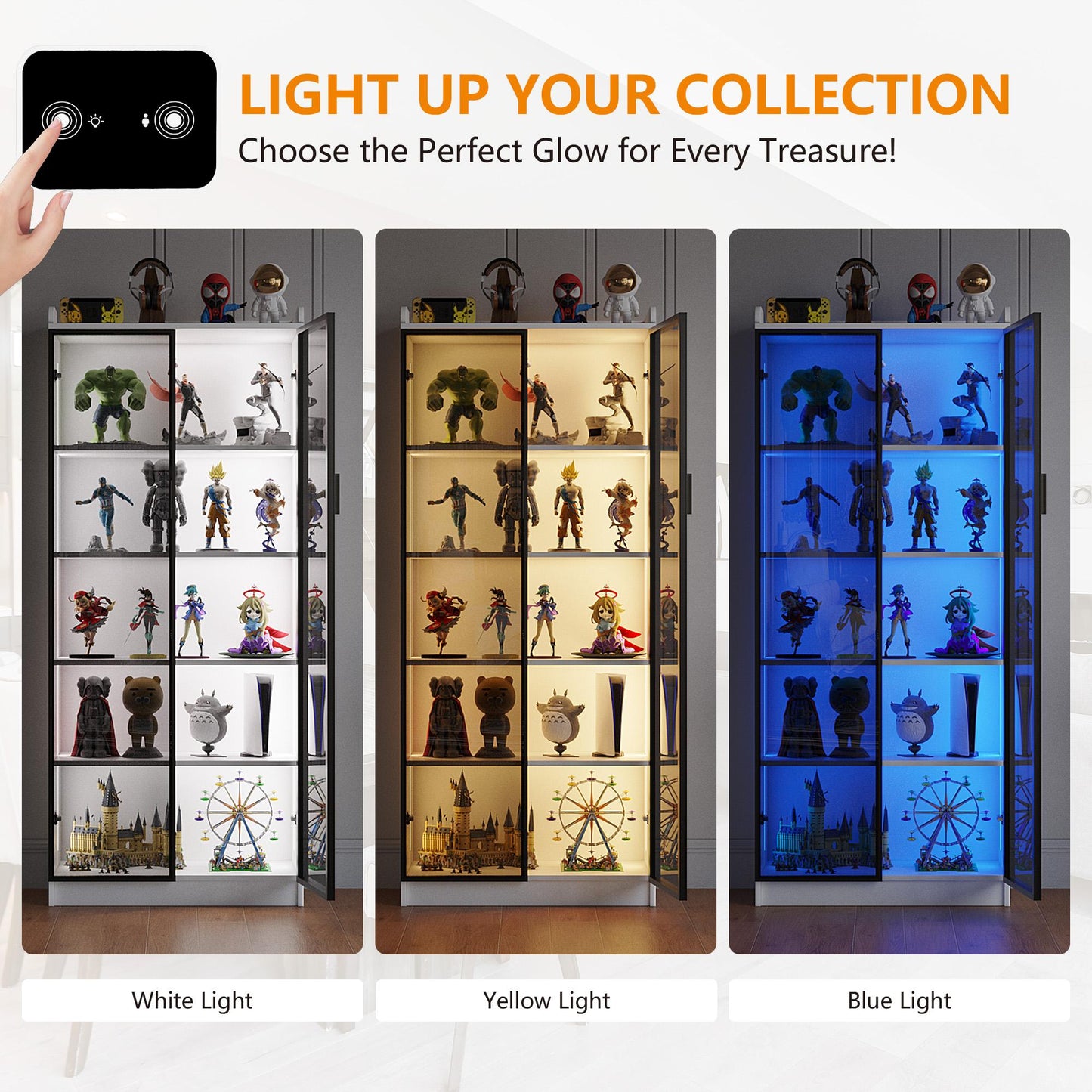 Miu Storage cabinet,Motion Sensor LED Wine Cabinet,3-color-light,Automatic induction light,Multiple cabinets,Easy to install,Acrylic material