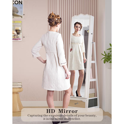 Miu Standing Full-Length Mirror with Jewelry Storage Armoire Box Organizer, 3-in-1 LED Lights, 360° Rotating Cabinet Decor Multicolor