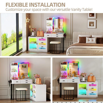 Miu Vanity Set with 7-Color RGB Lights, Wireless Charging, HD Mirror, 7-Drawer Chest & Big Storage Furniture Organizing - Modern Design Adjustable Brightness