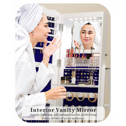 Miu Standing Full-Length Mirror with Jewelry Storage Armoire Box Organizer, 3-in-1 LED Lights, 360° Rotating Cabinet Decor Multicolor