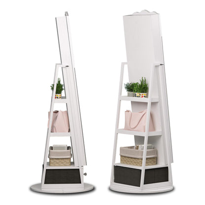Miu Standing Full-Length Mirror with Jewelry Storage Armoire Box Organizer, 3-in-1 LED Lights, 360° Rotating Cabinet Decor Multicolor