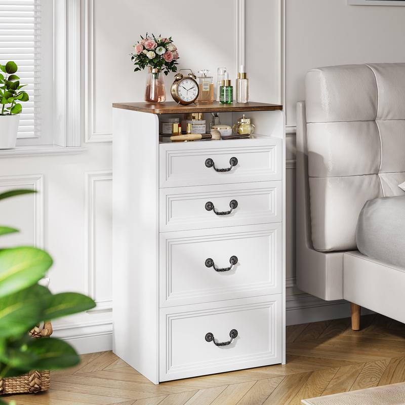 Miu small room vanity with Flip-up LED Mirror, Glass Tabletop,6-Compartment Storage Space, Soft Stool with Hidden Space & Drawer