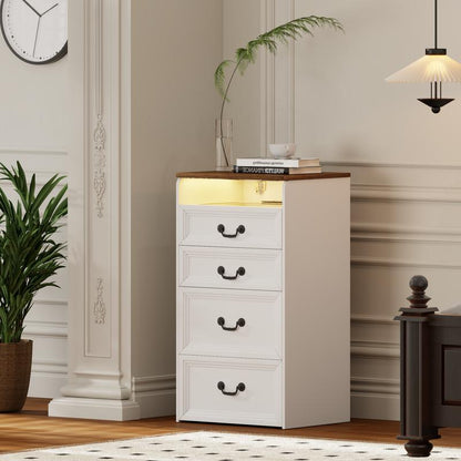 Miu small room vanity with Flip-up LED Mirror, Glass Tabletop,6-Compartment Storage Space, Soft Stool with Hidden Space & Drawer